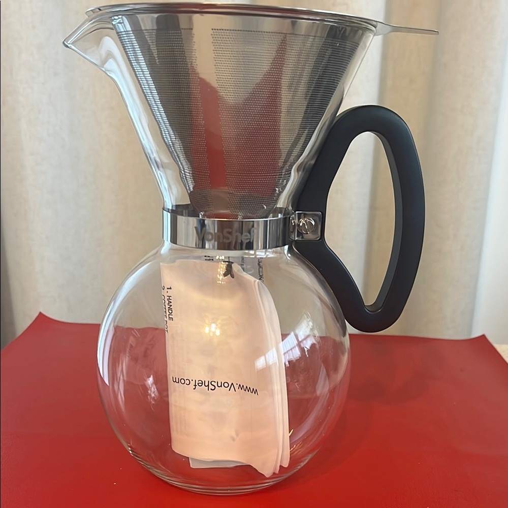 VonShef 1L Glass Pour Over Coffee Maker with Permanent Stainless Steel Filter